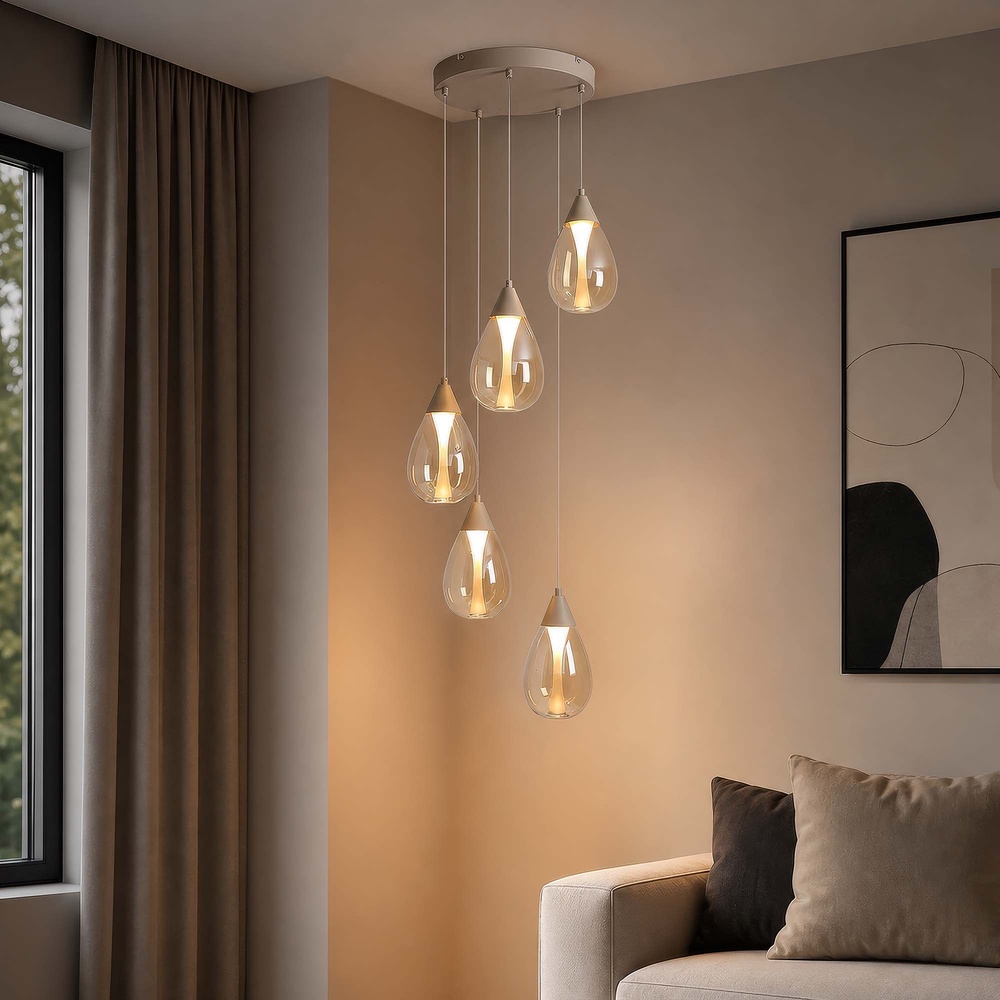Design-Pendellampe Pear 5-hell sandbraun Searchlight 5,05342E+12