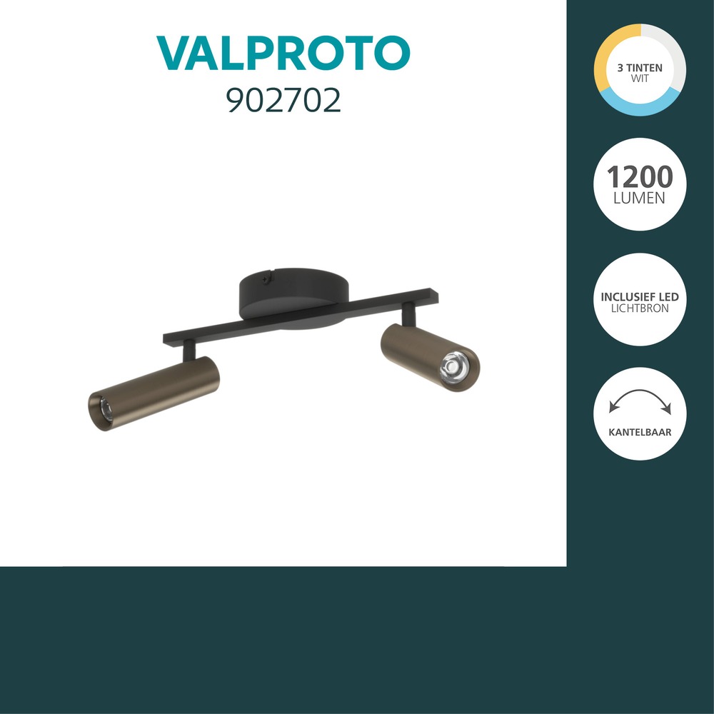 Oberflächenmontierter Spot Valproto 2-hell schwarz mit Bronze Eglo 9008606392063