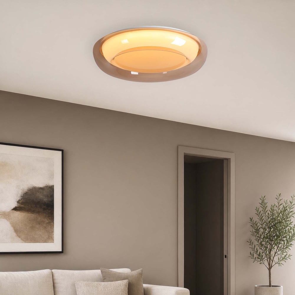 Design der Deckenbeleuchtung Jude weiß mit bernsteinfarbenem Glas Ø 40 cm Searchlight 5,05342E+12