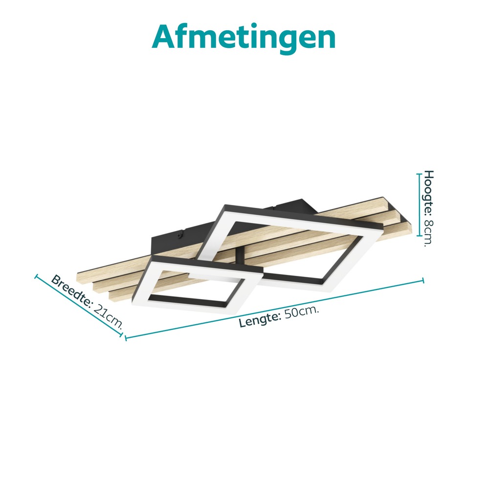 Moderne Deckenlampe Cembrano Schwarz mit Holzquadrat 50 cm Eglo 9008606388196