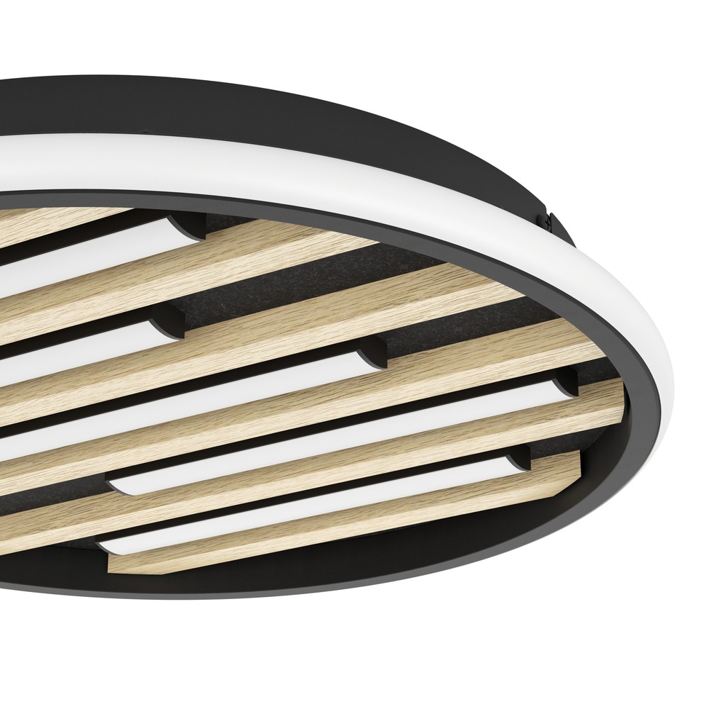 Moderne Deckenlampe Cembrano Rund schwarz mit Holz Eglo 9008606388134