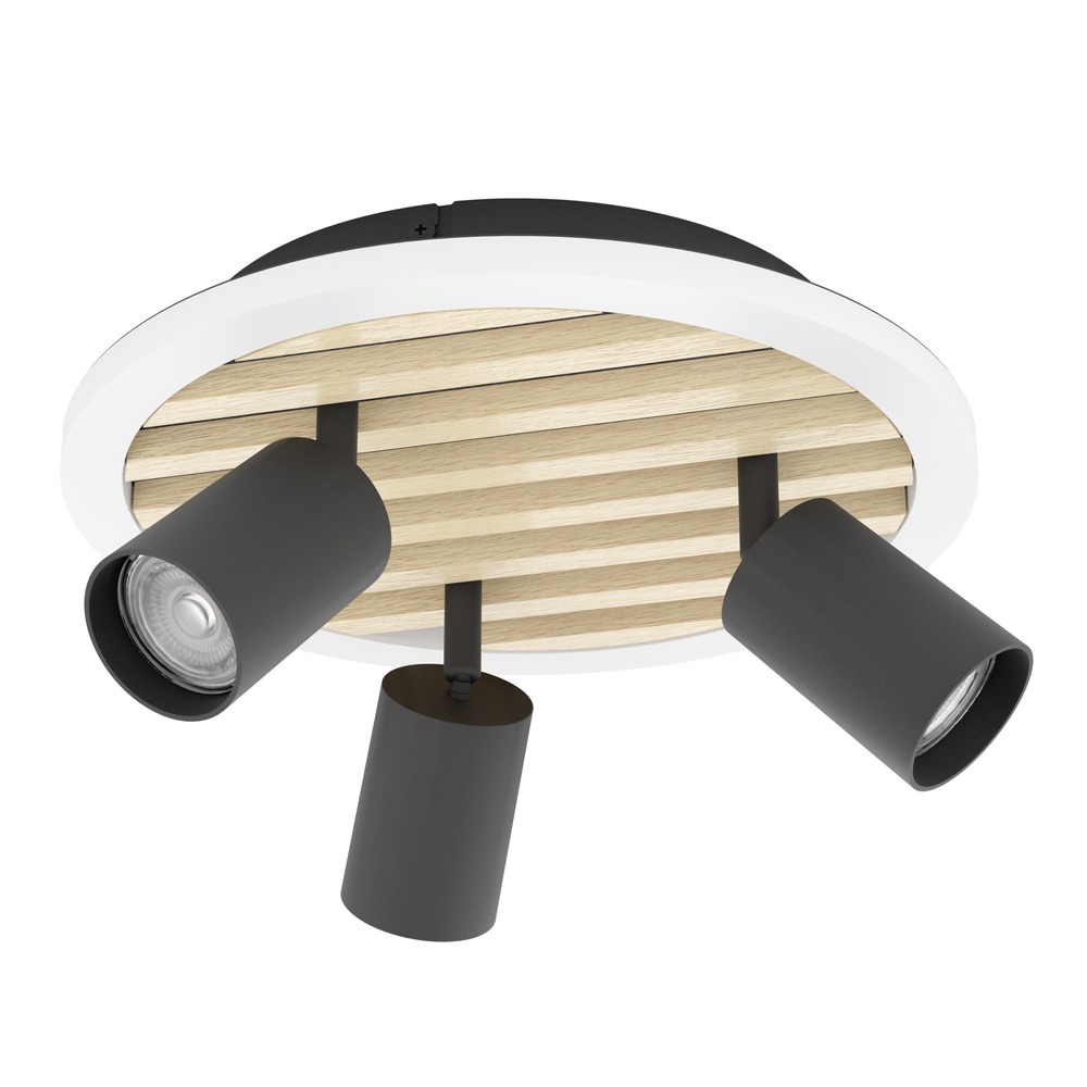 Moderne Deckenlampe Cembrano 3-Licht Schwarz mit Holz Eglo 9008606388271