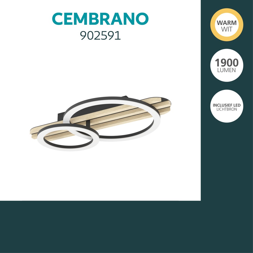 Moderne Deckenlampe Cembrano Schwarz mit Holz 50 cm Eglo 9008606388165