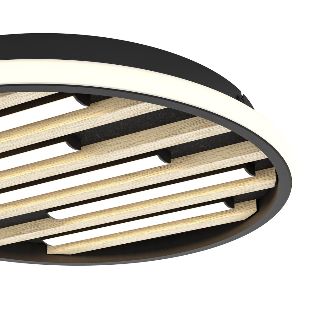 Moderne Deckenlampe Cembrano Rund schwarz mit Holz Eglo 9008606388134