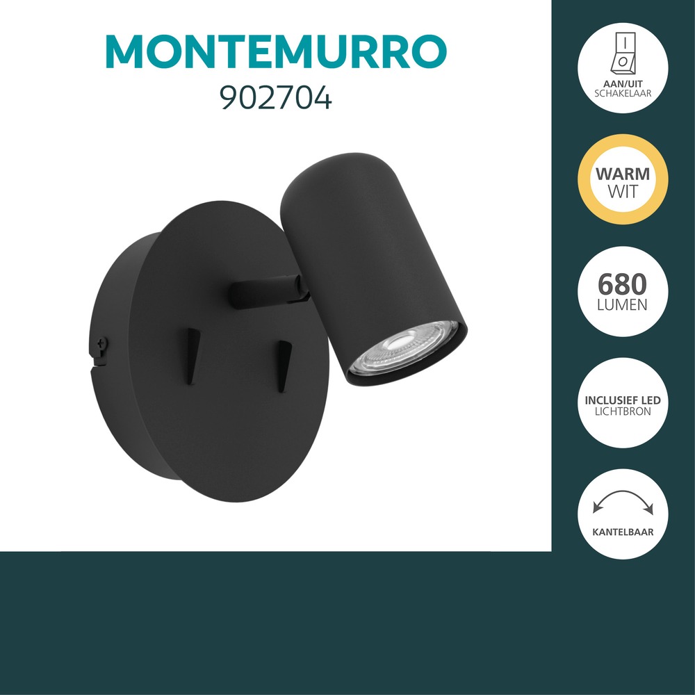 Oberflächenmontierter Spot Montemurro Single Black Eglo 9008606392209