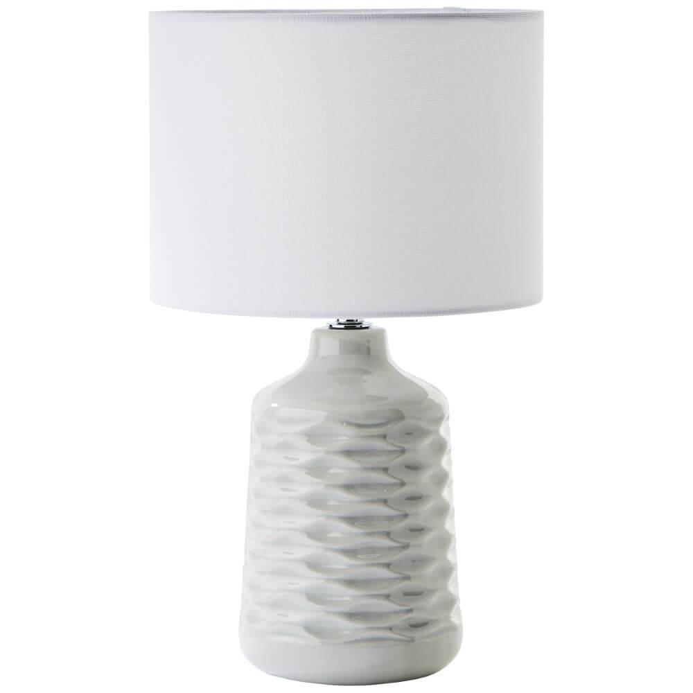 Brilliant Tischlampe Scarlett In Nickel & Grau – Mit Lochmuster-Glasschirm, E27-Fassung & 1,5 M Kabel
