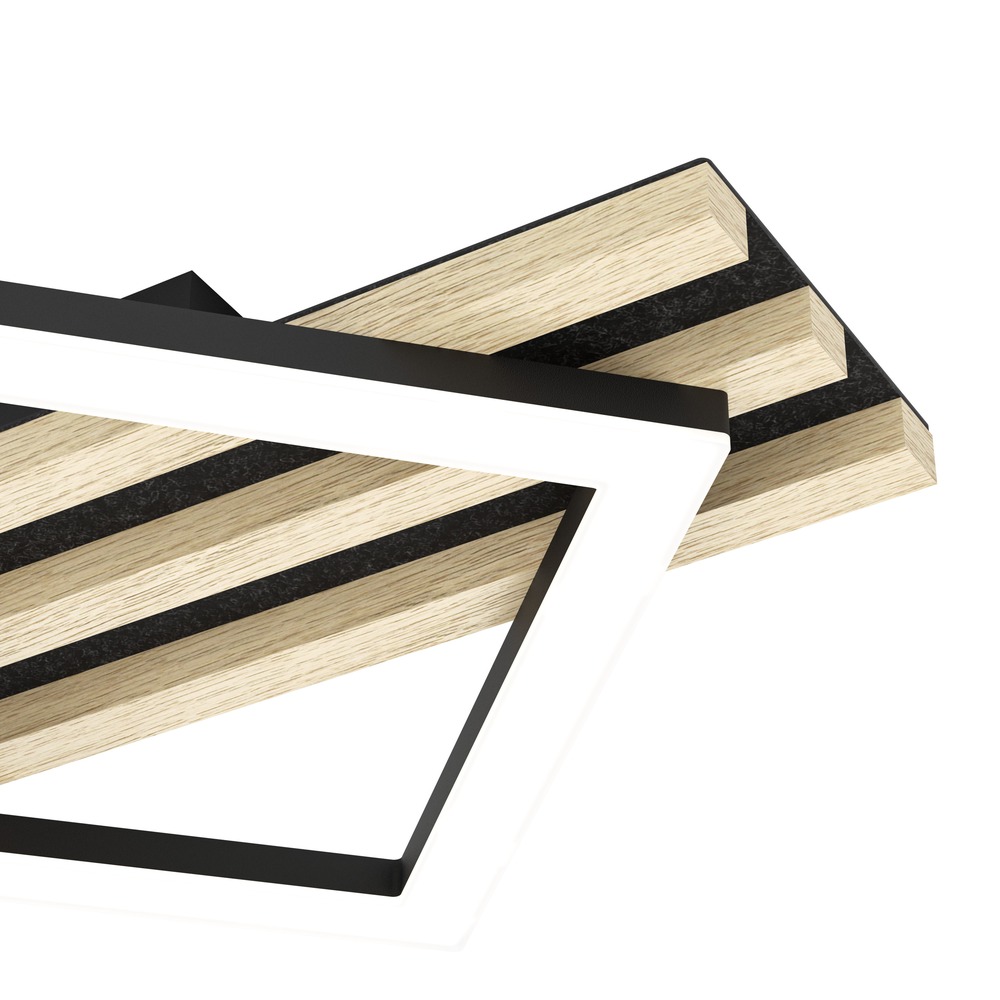 Moderne Deckenlampe Cembrano Schwarz mit Holzquadrat 50 cm Eglo 9008606388196