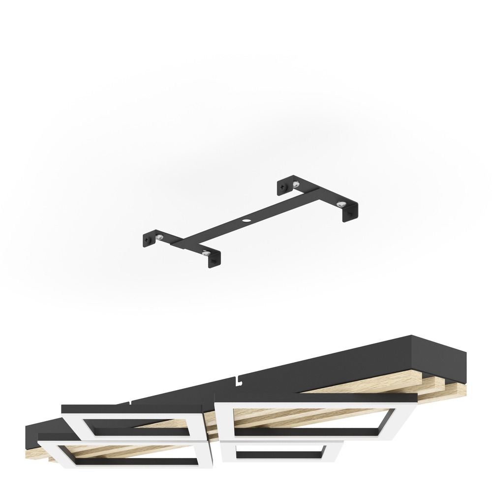 Moderne Deckenlampe Cembrano Schwarz mit Holzquadrat 72 cm Eglo 9008606388202