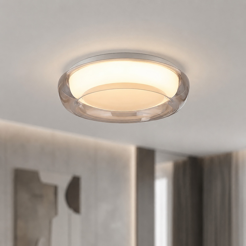 Design der Deckenbeleuchtung Jude weiß mit bernsteinfarbenem Glas Ø 30 cm Searchlight 5,05342E+12
