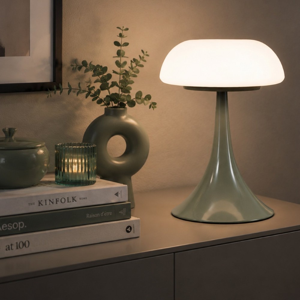 Tischlampe Ancilla Grün mit weißer Kapuze