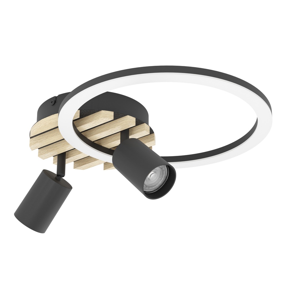 Moderne Deckenlampe Cembrano Schwarz mit Holz 38,5 x 30 cm
