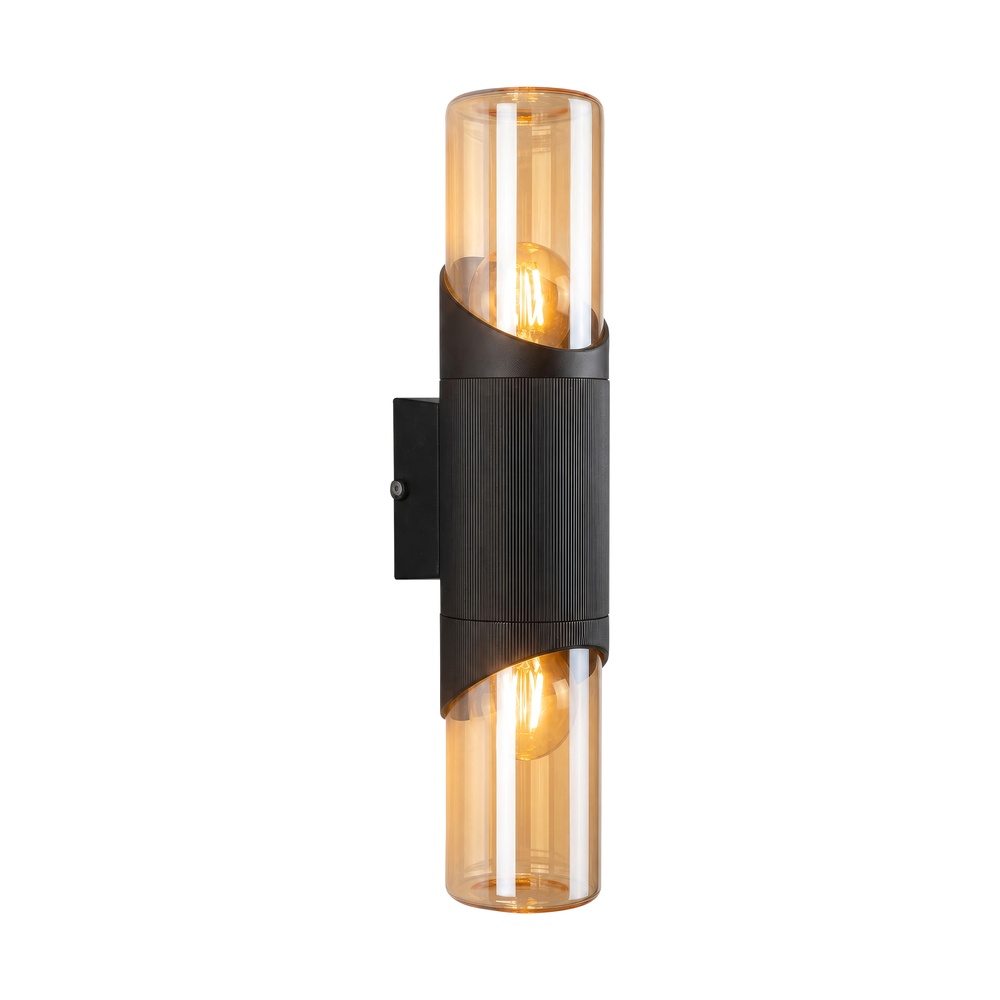 Design-Wandlampe Broadway Schwarz mit bernsteinfarbenem Glas-Doppel