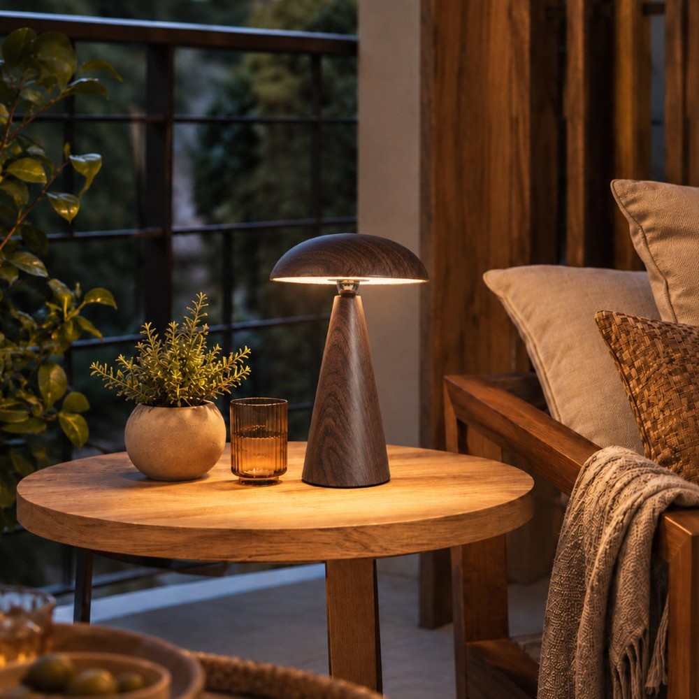 Tischlampe Mush Wiederaufladbare dunkle Walnuss Steinhauer 8712746191677