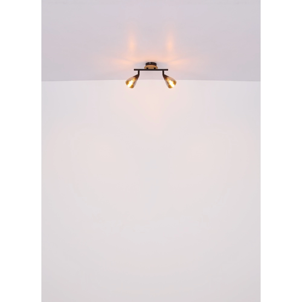 2-Licht Deckenlampe Mubby Schwarz mit Holzoptik Globo 9007371445868