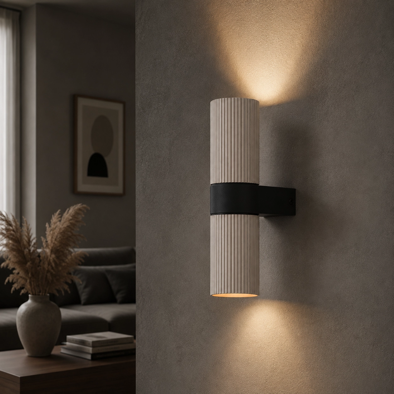 Wand-Spot-Rippen Linea Sand mit Schwarz