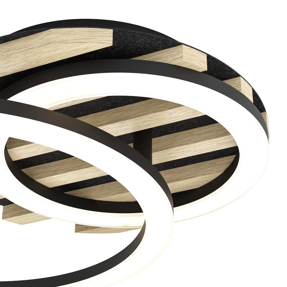 Moderne Deckenlampe Cembrano Schwarz mit rundem Holz Eglo 9008606388158