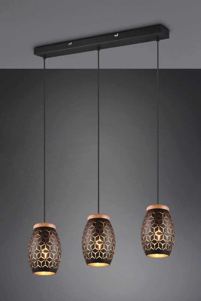 Schwarzgoldene Hängelampe Bidar 3-flammig Trio 4017807574890