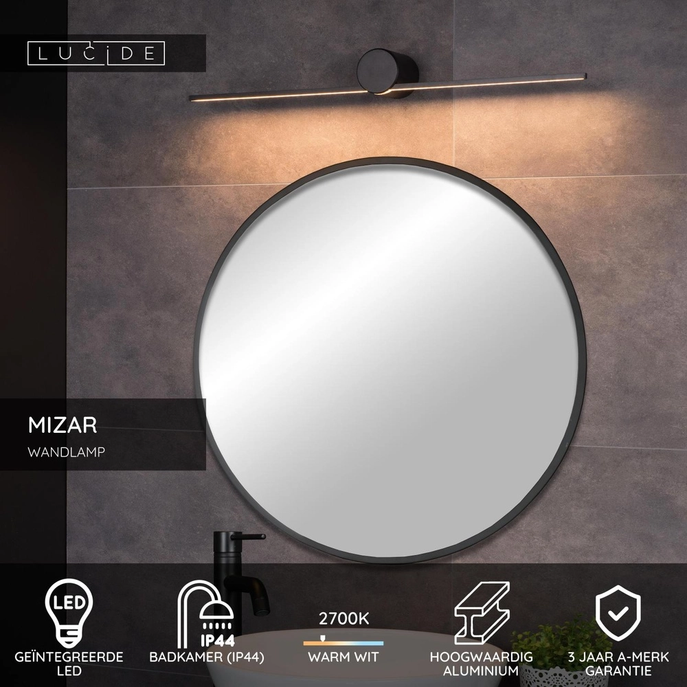 Elegante Badezimmerwandlampe Mizar IP44 60cm schwarz Lucide 5411212126924