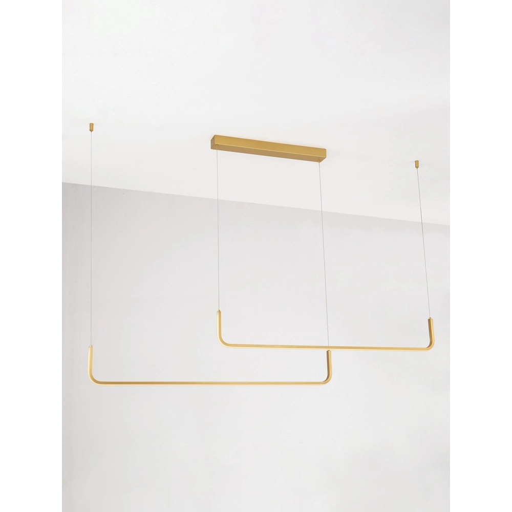 Schlanke Pendelleuchte Strita Gold Doppel 3000K