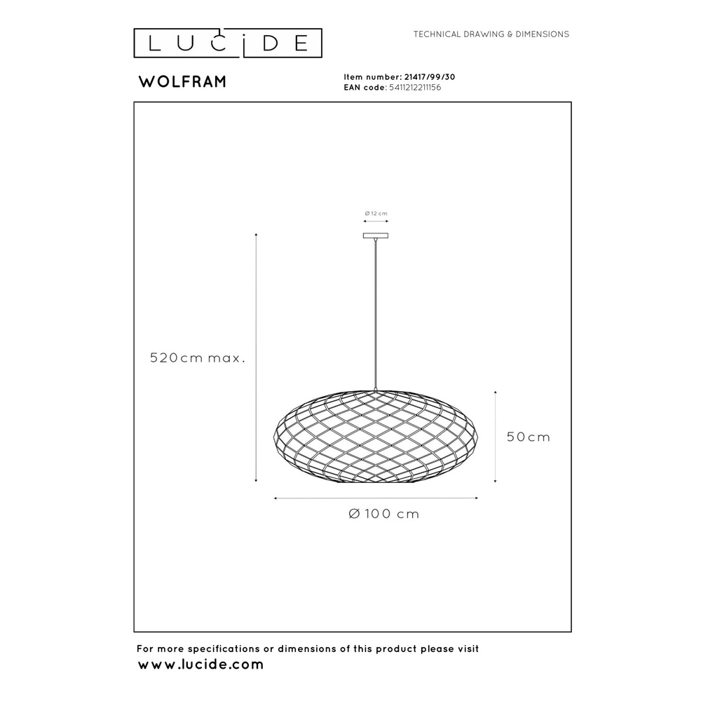Vide Pendellampe Wolfram 3-Licht Schwarz Lucide 5411212211156