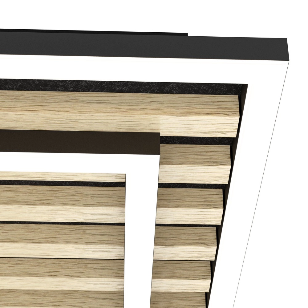 Moderne Deckenlampe Cembrano Schwarz mit Holzquadrat 31,5 x 31,5 cm Eglo 9008606388219