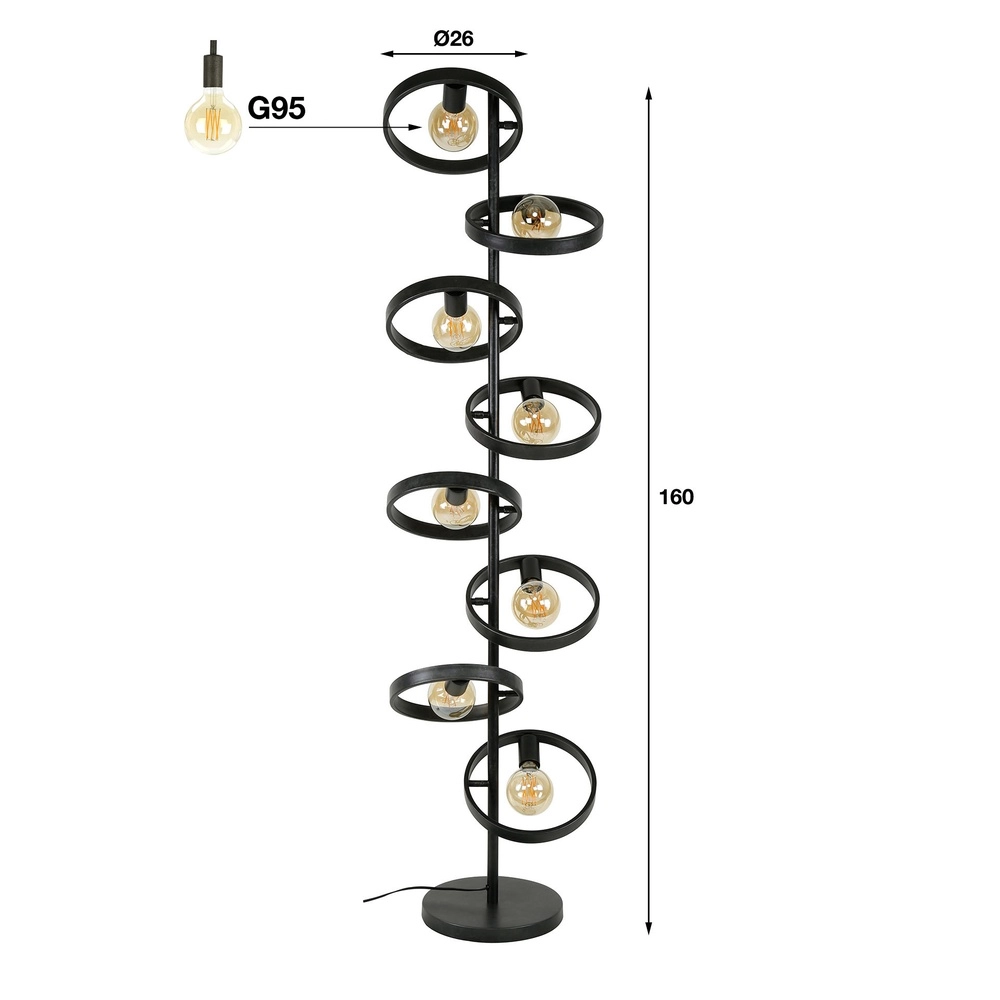 Ring-Stehlampe Hover 160 cm – 8x E27 – Holzkohle Lyora 8716803513327