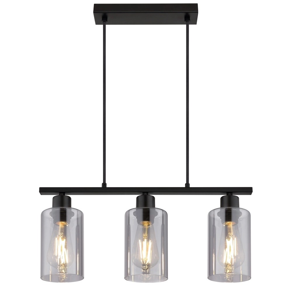 Pendellampe Hadera 3-Licht Schwarz mit Rauchglas Globo 9007371578689