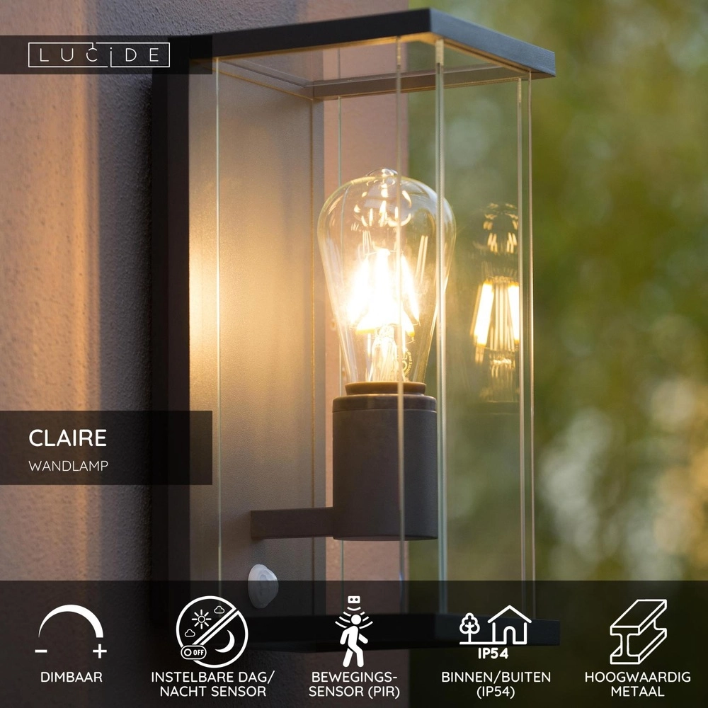 Elegante Wandlampe Claire mit Sensoranthrazit Lucide 5411212271563
