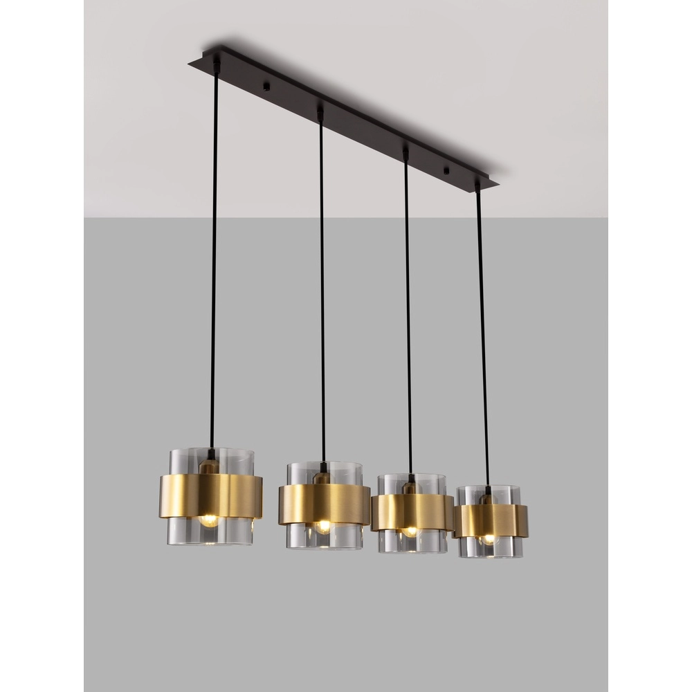 Pendelleuchte Sianna 4-flammig gerade schwarz und gold