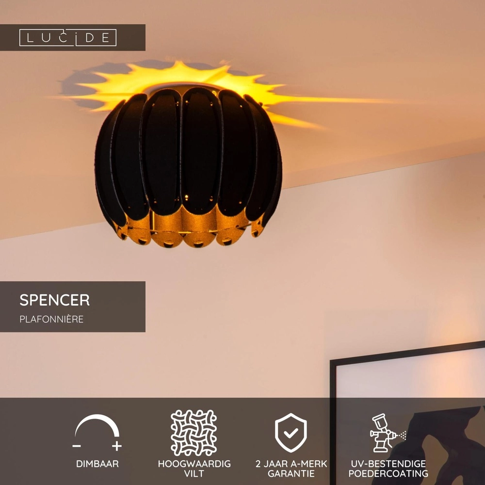 Deckenlampe Spencer Ø 30cm schwarz Lucide 5411212343642