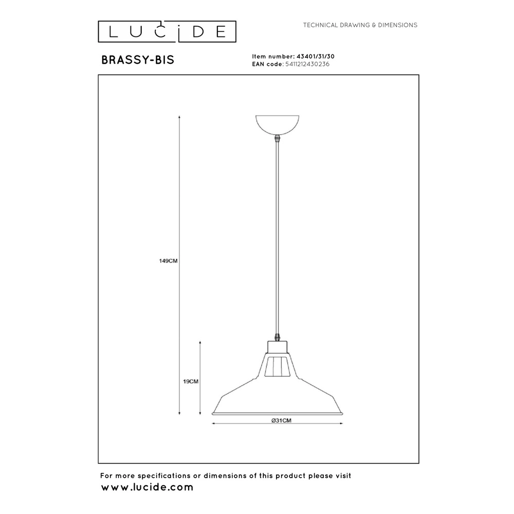 Industrie-Pendellampe Brassy-Bis schwarze Ø 31cm Lucide 5411212430236