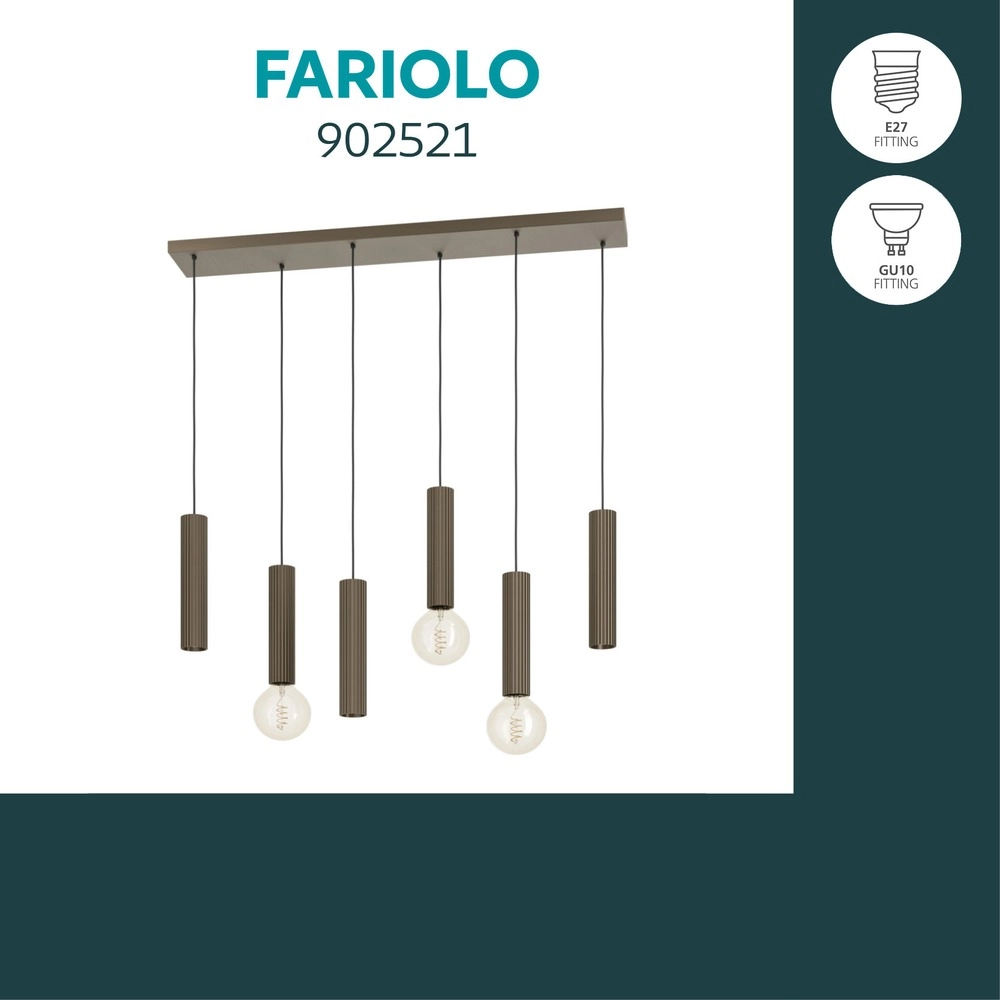 Design-Pendellampe Fariolo 6-Licht Bronze Gerade