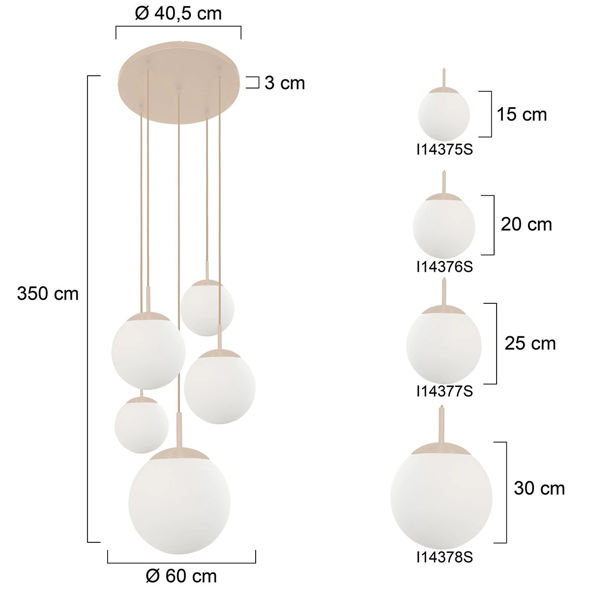5-Licht Vide Pendellampe Bollique Sand mit Opalglas Steinhauer 8712746187182
