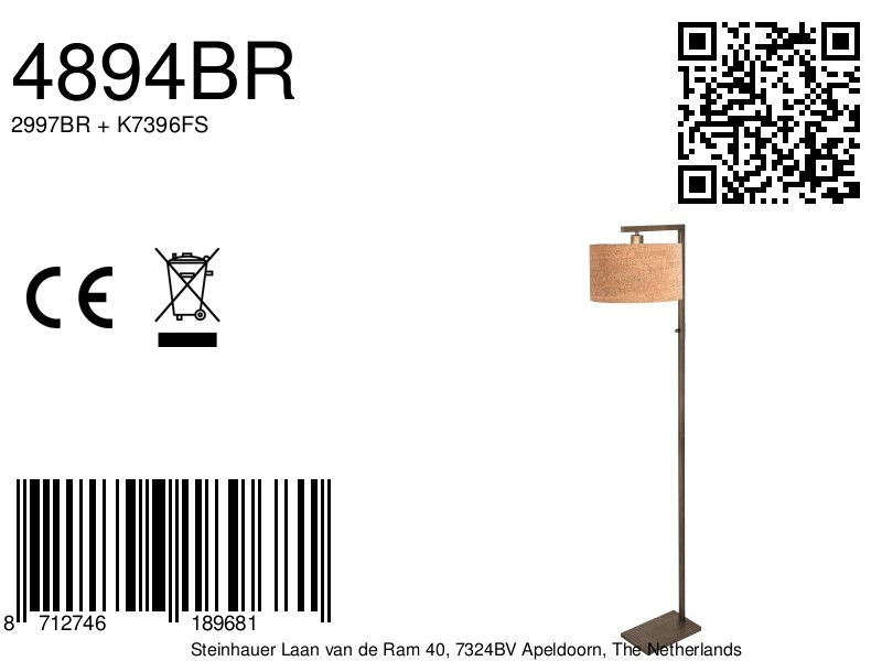 Bronze der Stehlampe Stang mit Korkkappe Steinhauer 8712746189681