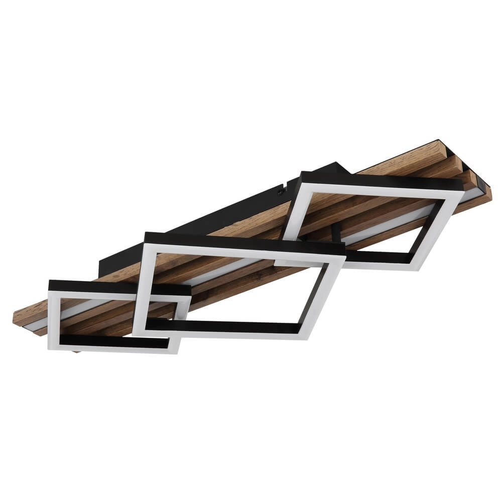 Deckenlampe Obrien schwarz mit Holz 3-flammig Globo 9007371515301