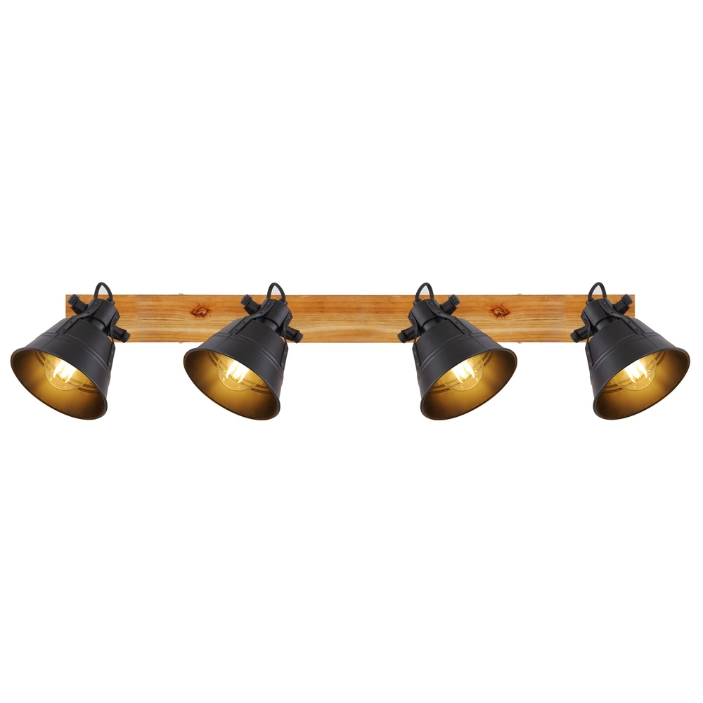 Landdeckenlampe Günther 4-hell schwarz mit Holz Globo 9007371404735