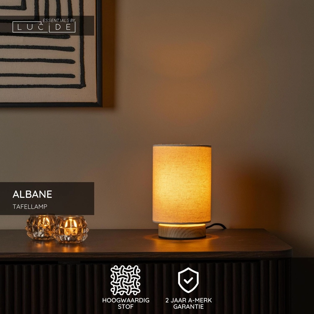 Tischlampe Albane leichtes Holz Ø 12cm Lucide 5411212061669