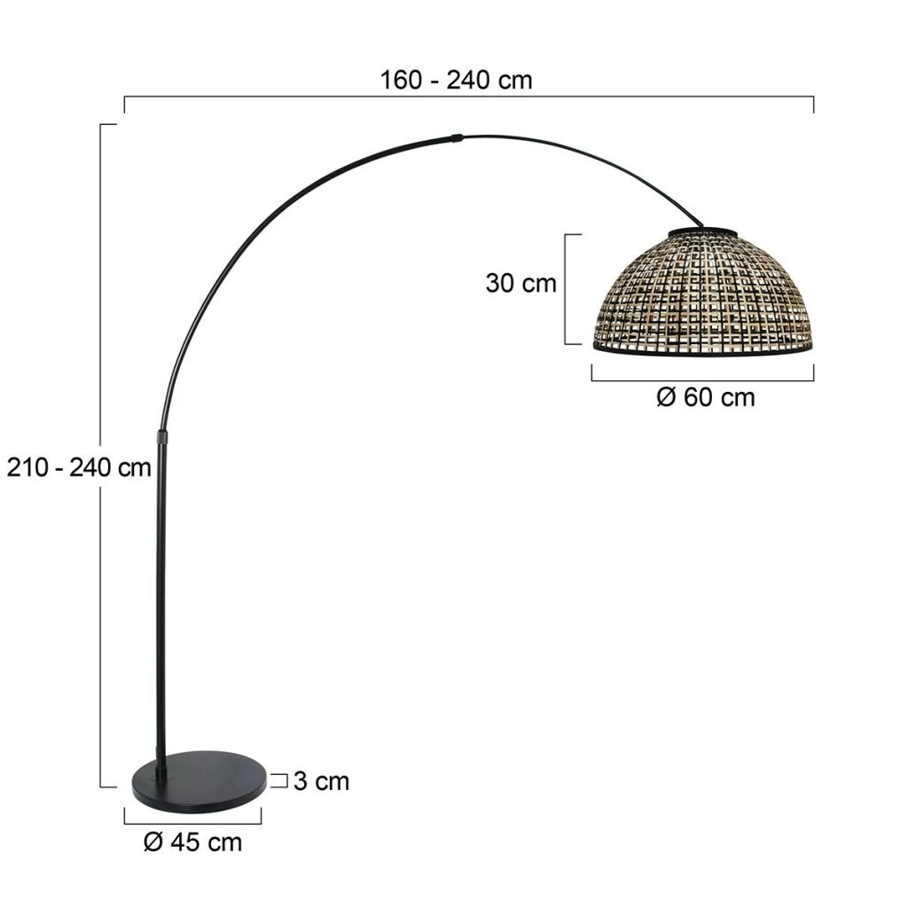 Schwarze Bogenlampe Nox Light mit Bambusschatten Ø60 cm Steinhauer 8712746183559