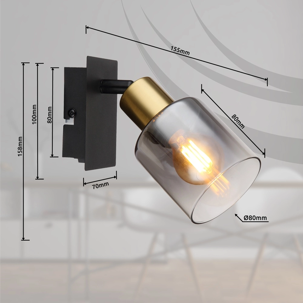 Wandlampe Hollsy Schwarz mit Rauchglas Globo 9007371457847