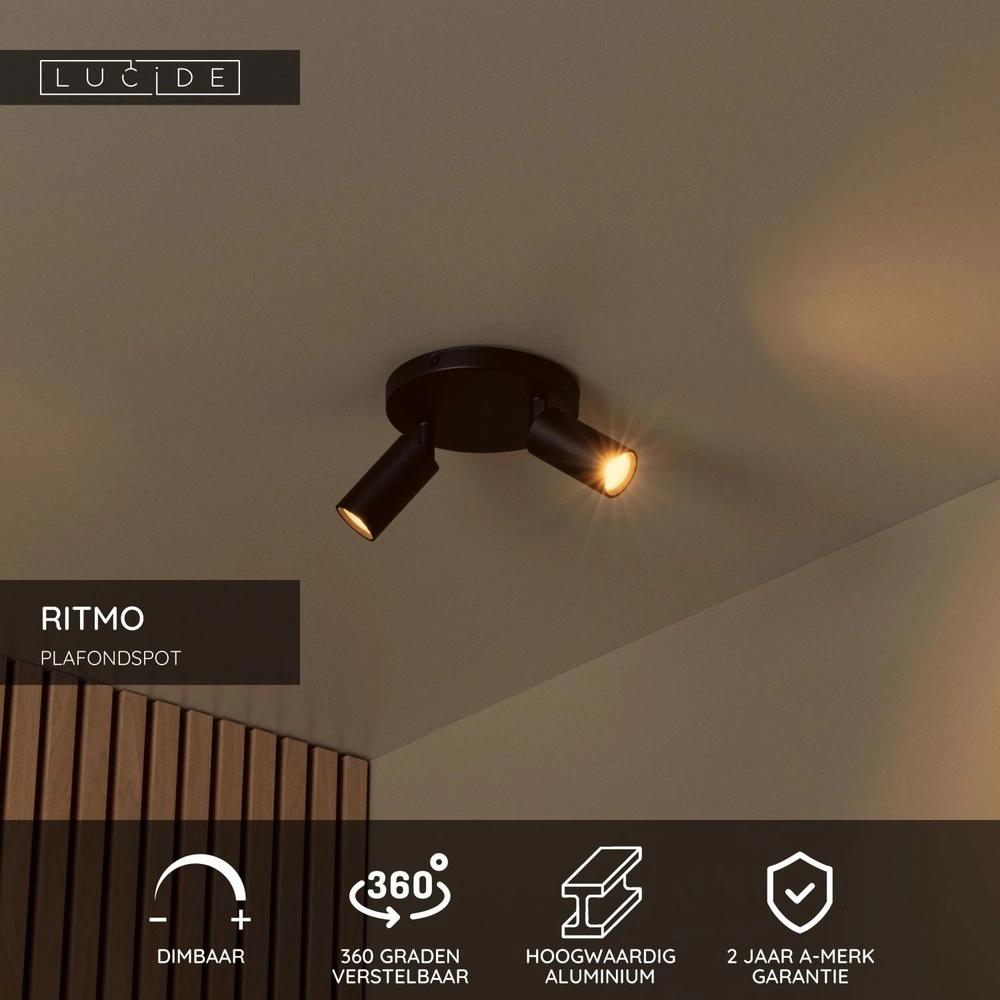 Deckenscheinwerfer Ritmo mini GU10 2-Licht Schwarz Lucide 5411212093974