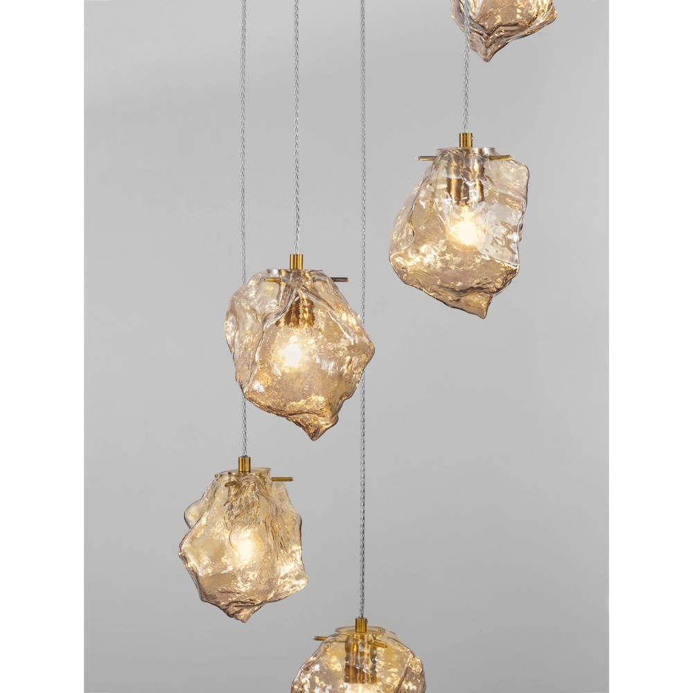 Pendelleuchte Odelle 5-flammiges Gold mit Braunglas Lyora 5212017434401