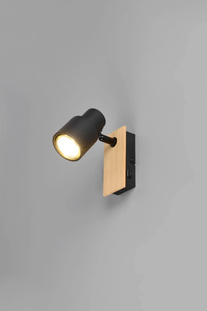 Design-Wandleuchte Pierre schwarz mit Holz Trio 4017807638158