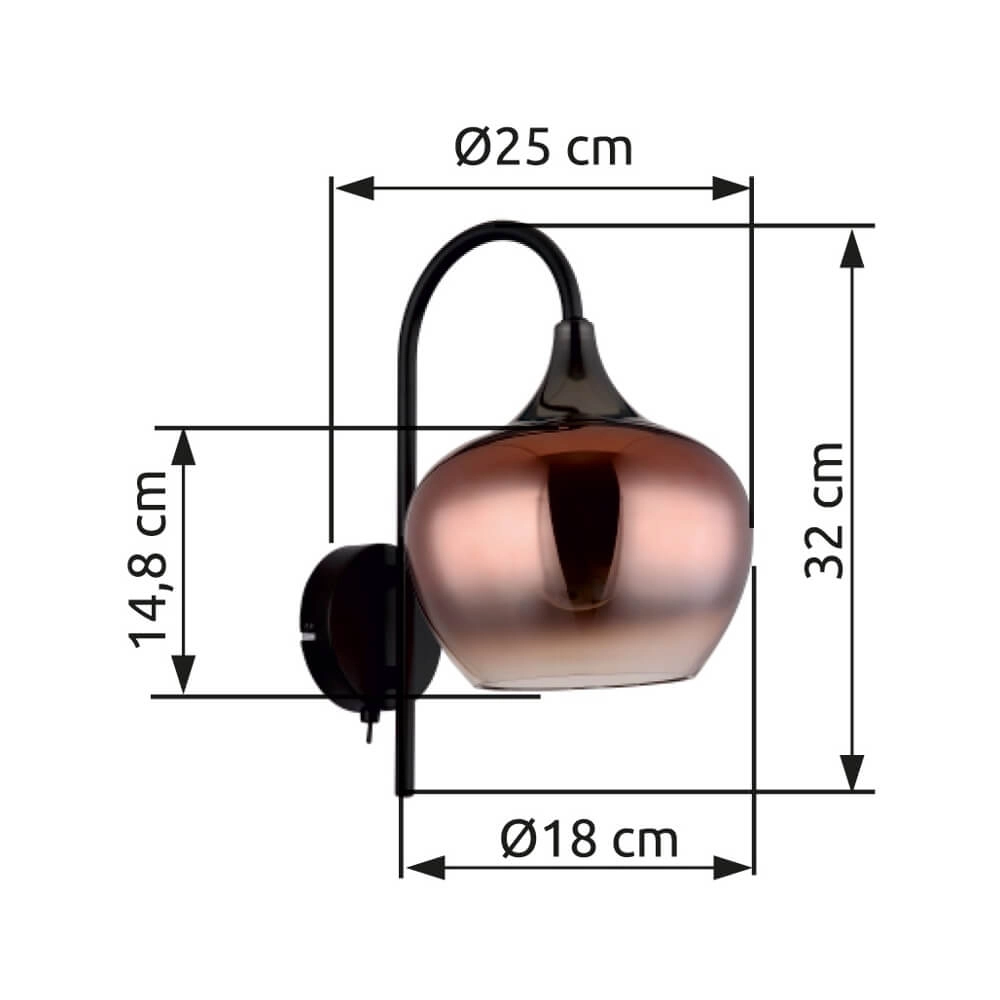 Schwarze Wandleuchte Maxy mit rotem Glas Globo 9007371447992