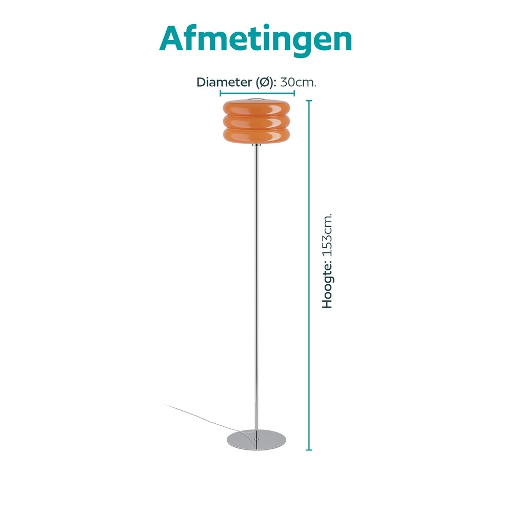 Design-Stehlampe Tortora Chrom mit orangefarbenem Ø 30cm