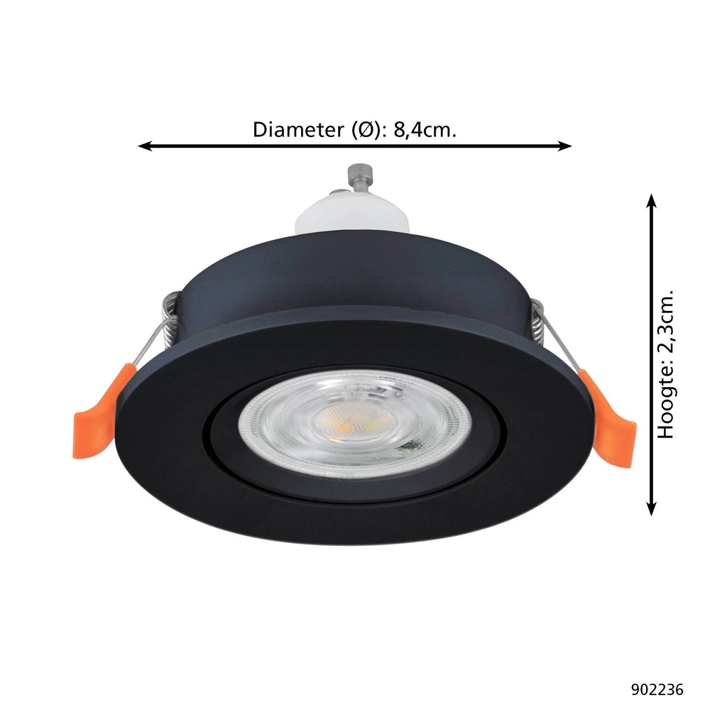 Einbaustrahler Barranco schwarz Ø 8,4cm IP44 - 3000K Eglo 9008606359165