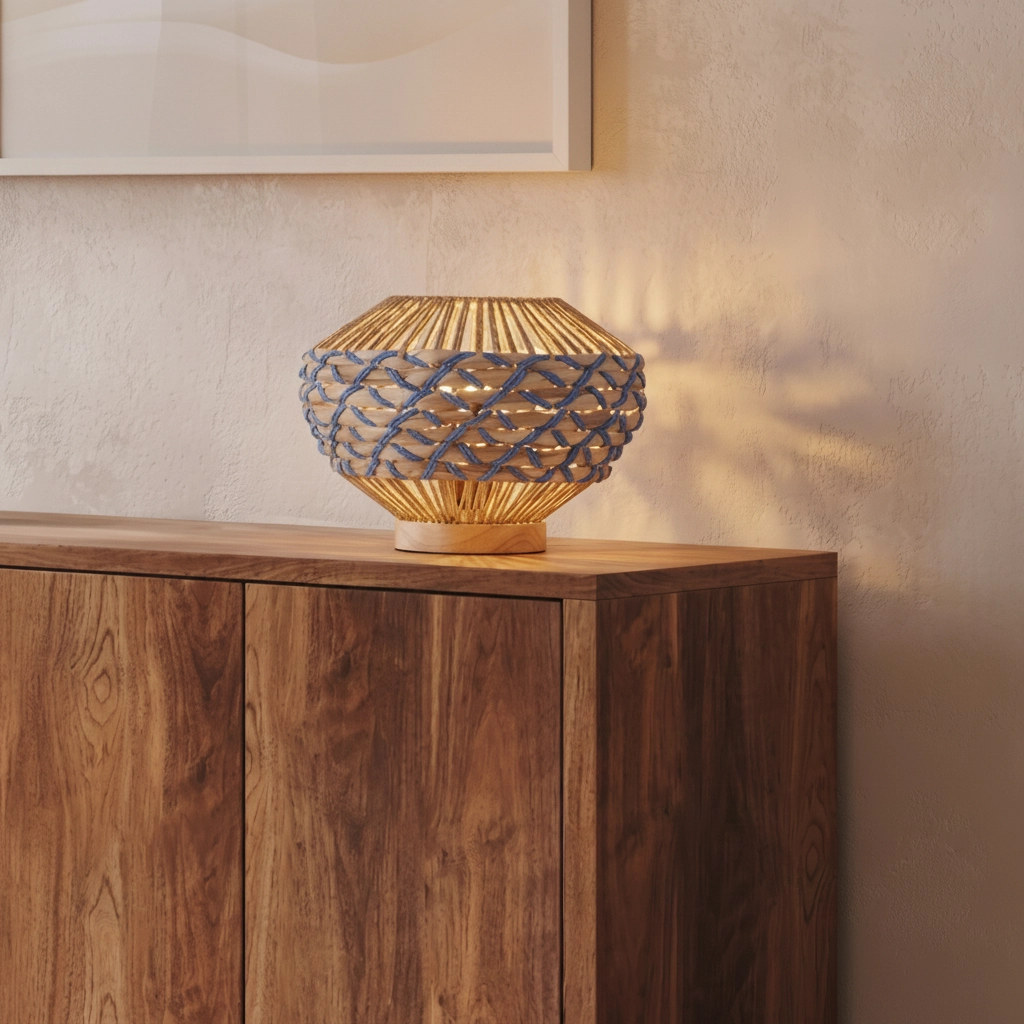 Tischlampe Mapi Ø 31cm blau mit braun