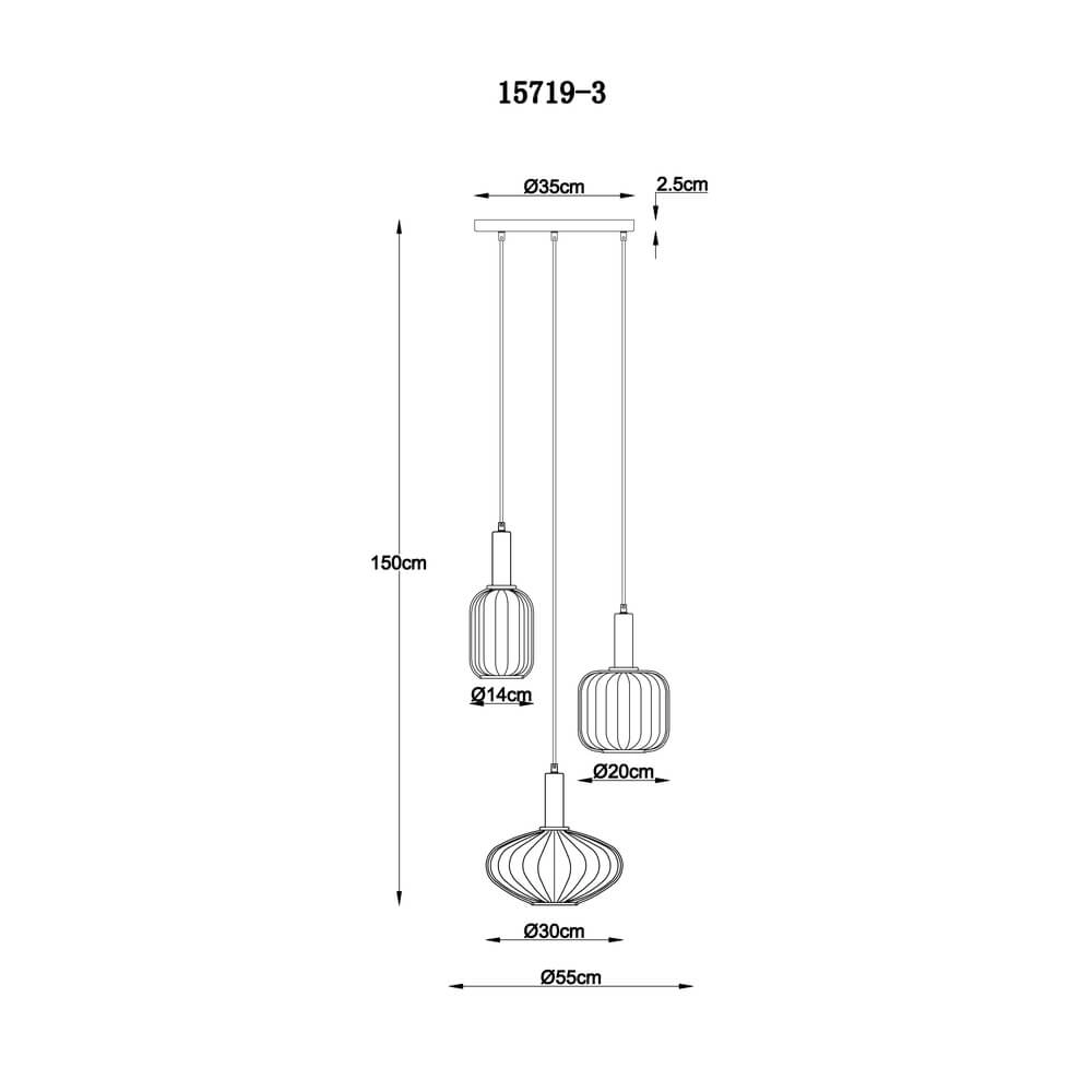 Pendelleuchte Valletta mit farbigem Glas 3-flammig Globo 9007371455867