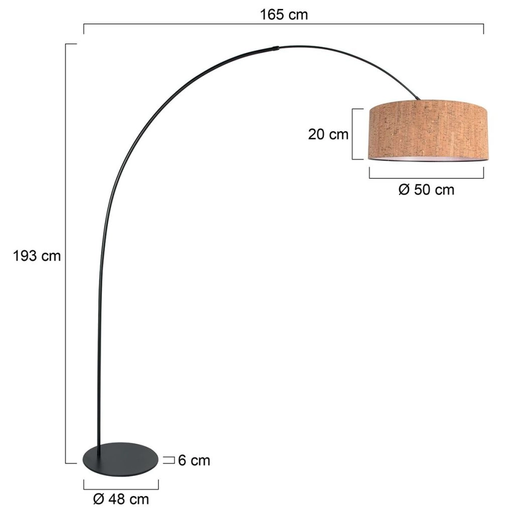 Schwarze Bogenlampe Curve mit Korkkappe Ø50 cm Steinhauer 8712746180435