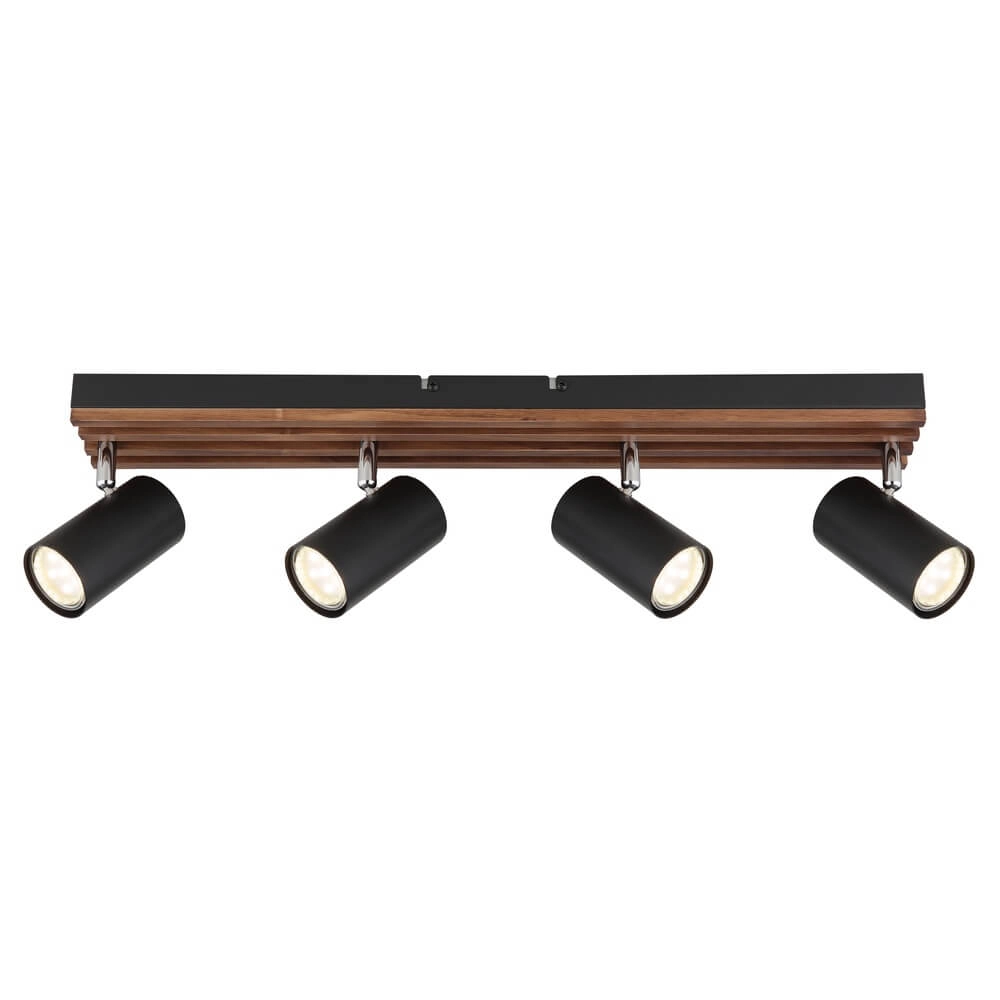 Deckenlampe Kayden 4-flammig schwarz mit Holz Globo 9007371533442