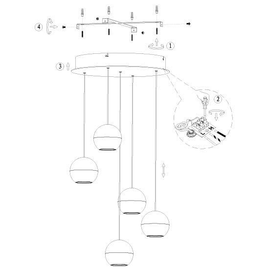 5-Licht Vide Pendellampe Belluno LED – Schwarz mit Glas Steinhauer 8712746183887